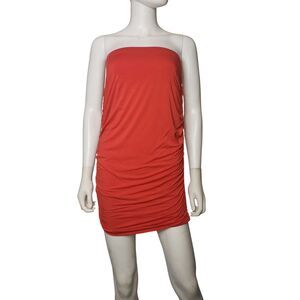 SHOP WTD Red Orange Ruched Tube Mini Dress Womans Size Large